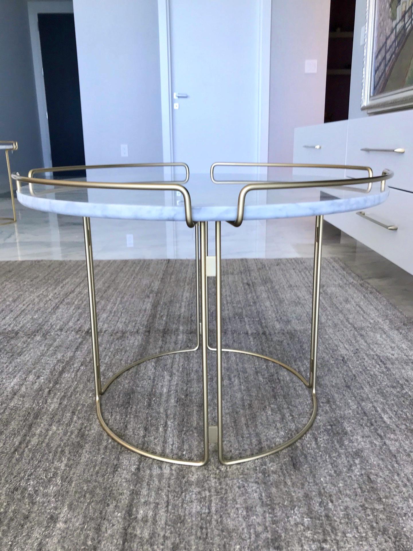 Bijou End Table in Marble and Matte Gold by Roche Bobois In Excellent Condition In Fort Lauderdale, FL