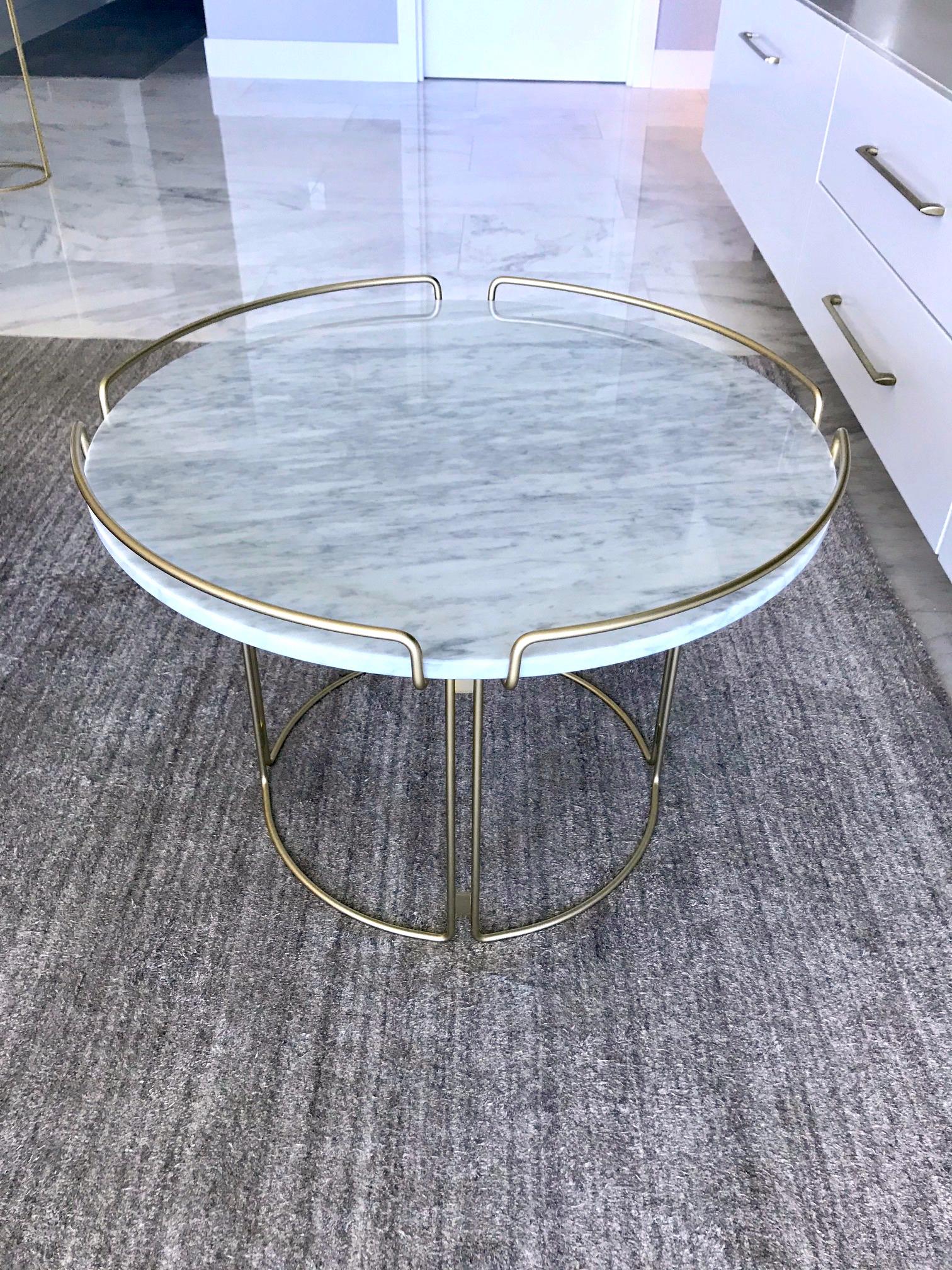 Steel Bijou End Table in Marble and Matte Gold by Roche Bobois