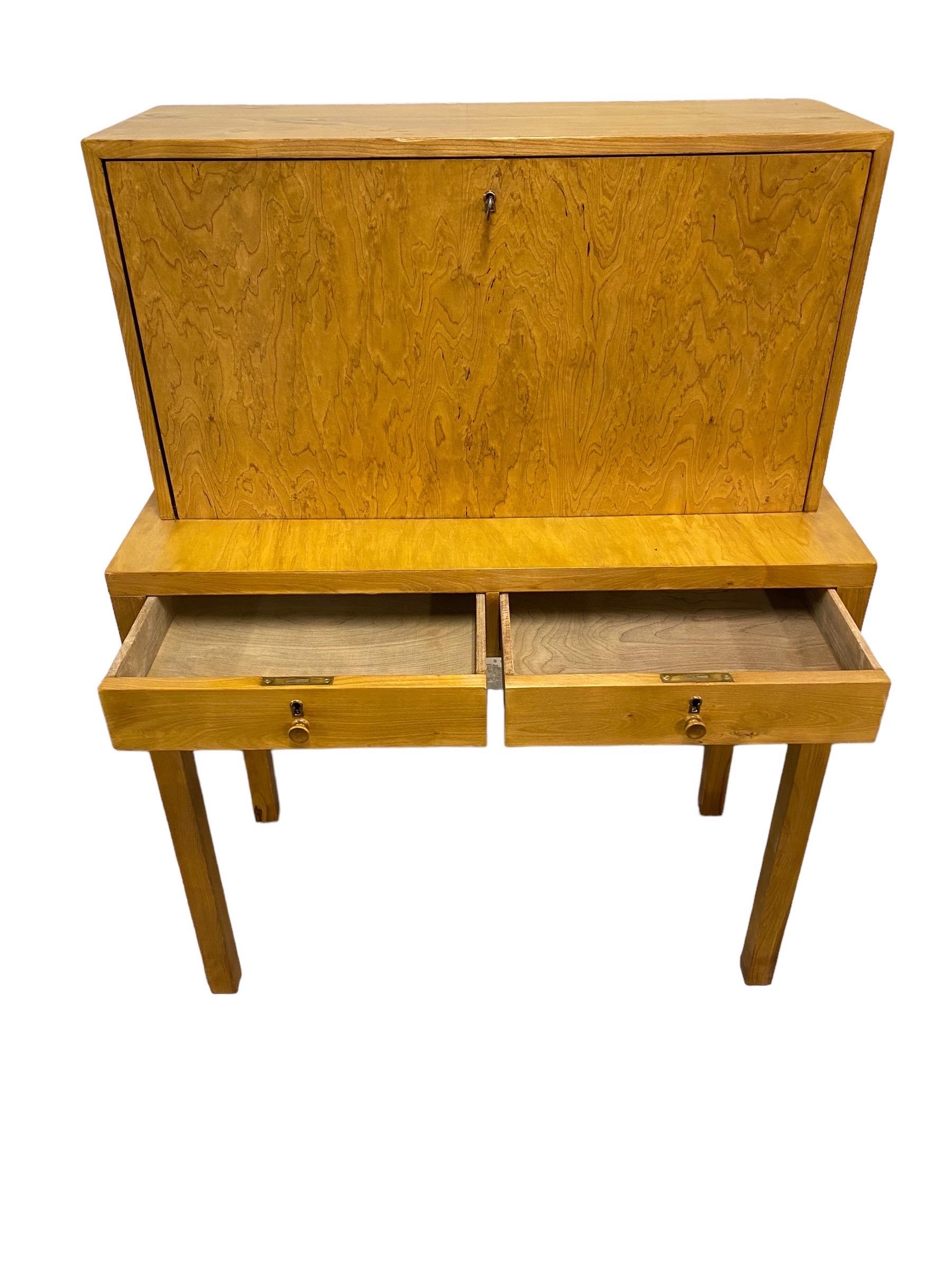 Bijou Functionalist Finnish Design Folding Secretaire, Flame Birch, 1940s For Sale 5