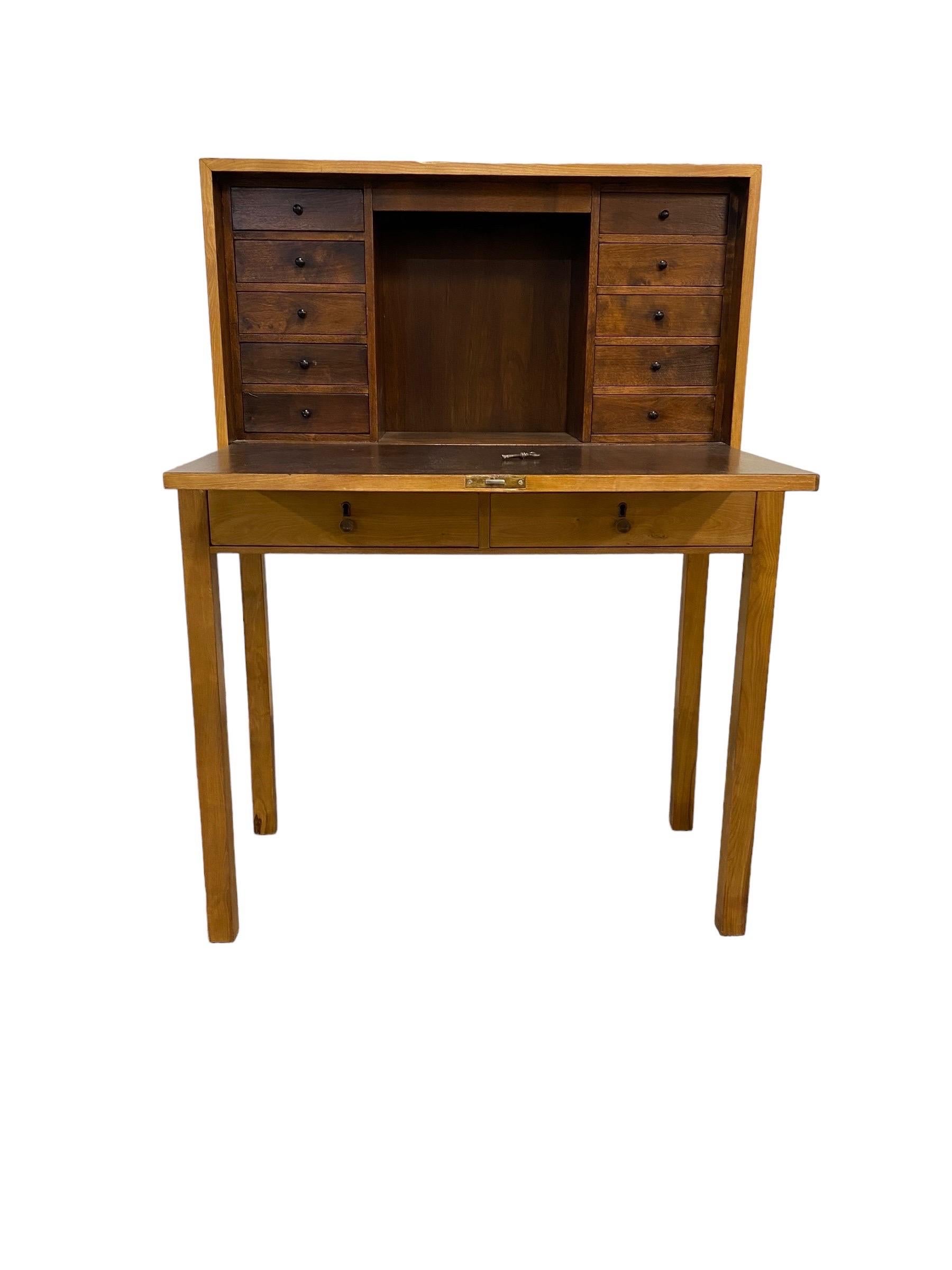Scandinavian Modern Bijou Functionalist Finnish Design Folding Secretaire, Flame Birch, 1940s For Sale
