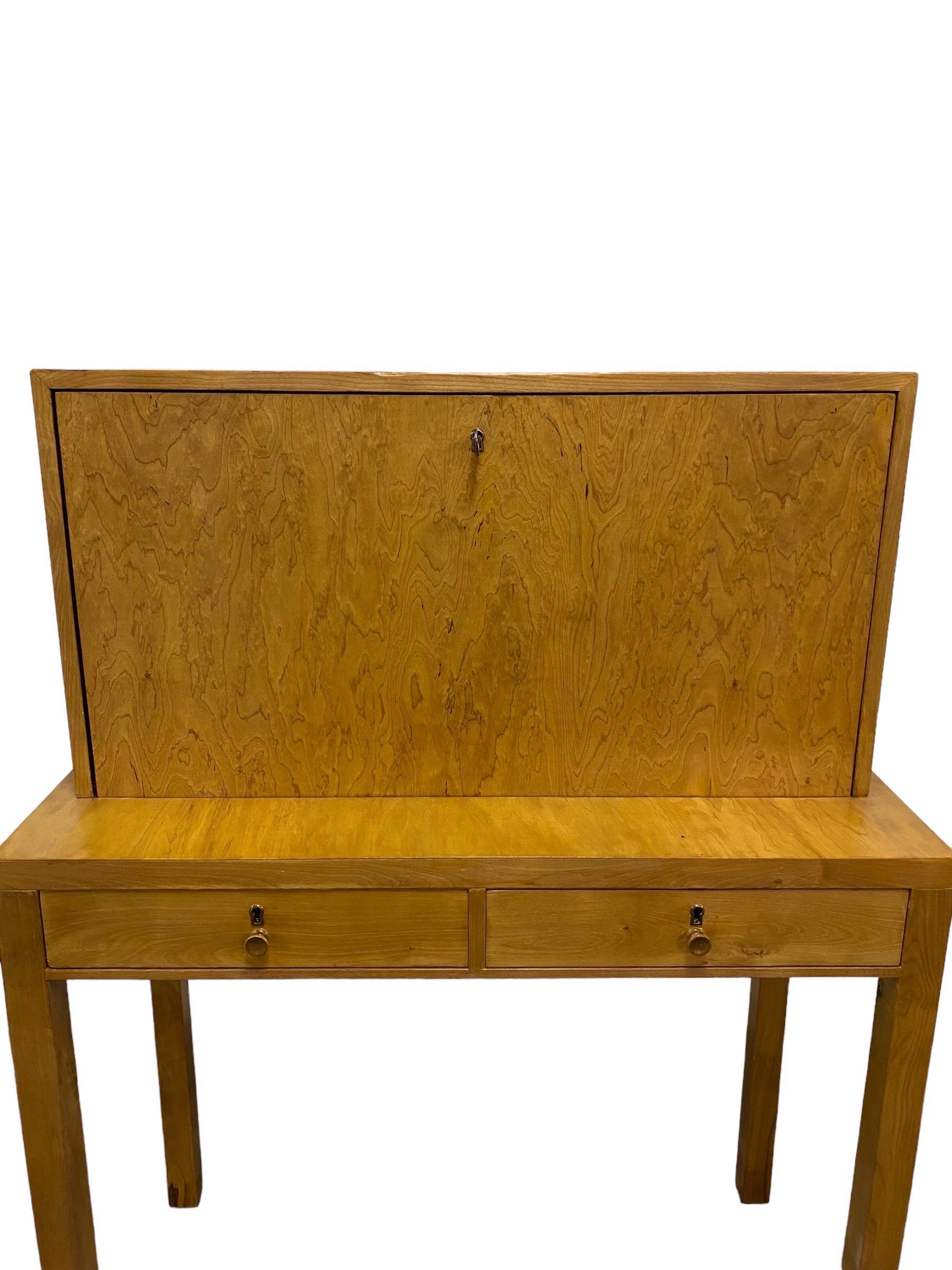 Bijou Functionalist Finnish Design Folding Secretaire, Flame Birch, 1940s For Sale 2