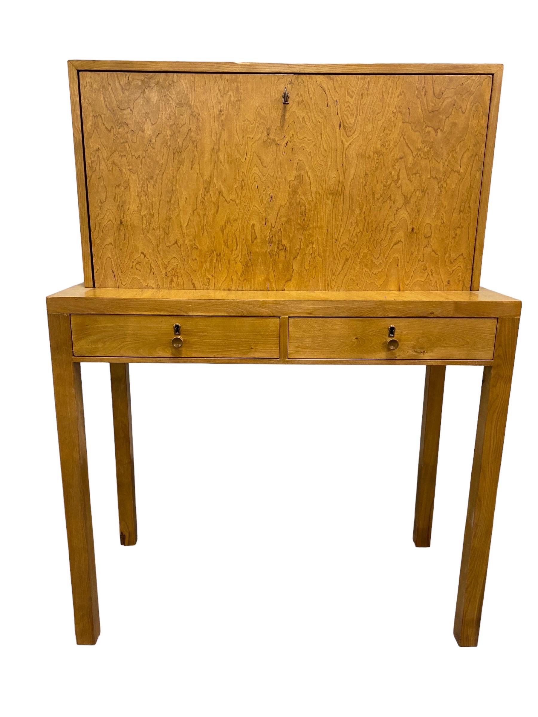 Bijou Functionalist Finnish Design Folding Secretaire, Flame Birch, 1940s For Sale 3