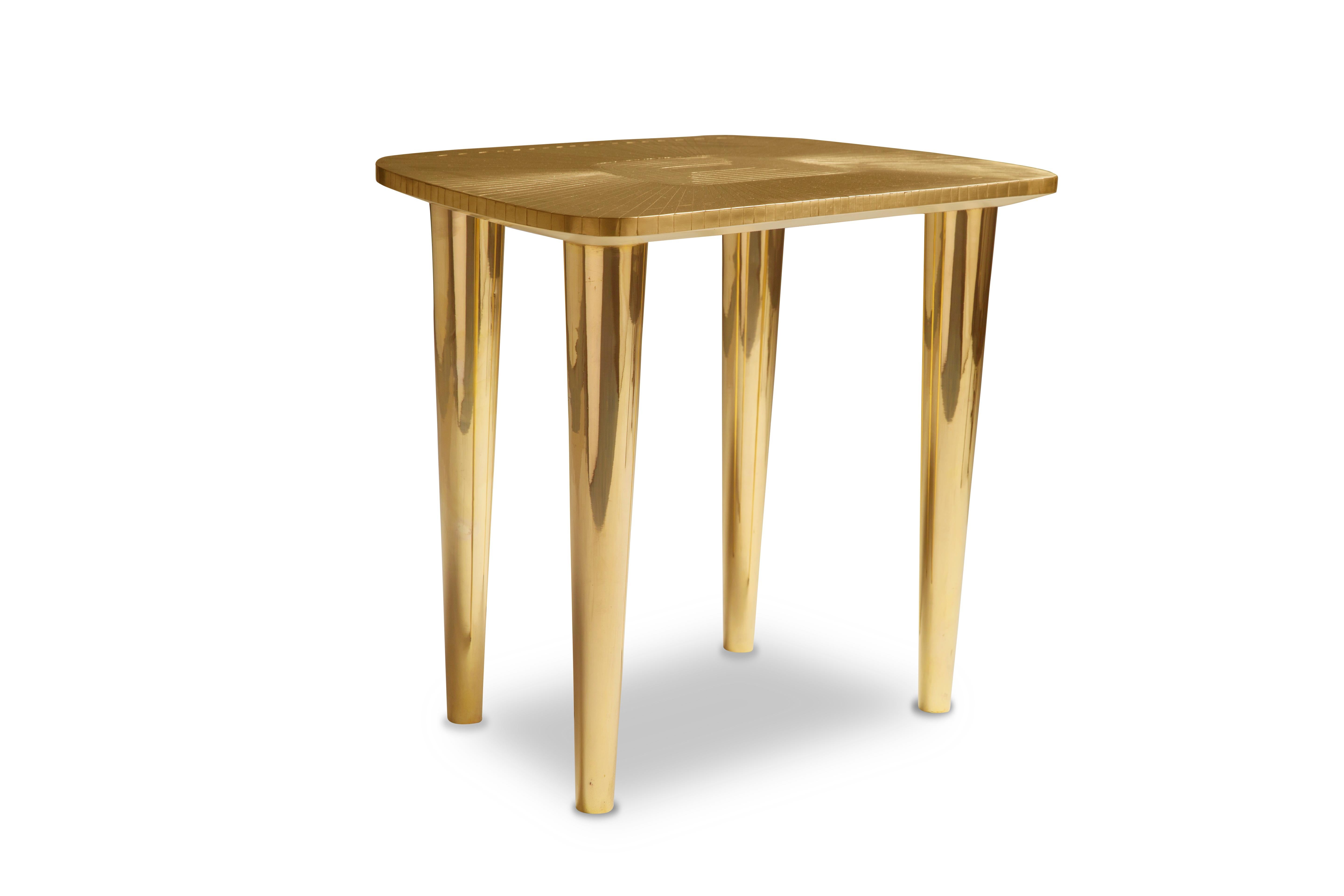 Modern Bijou Marquetry Stool in Brass by Matteo Cibic For Sale