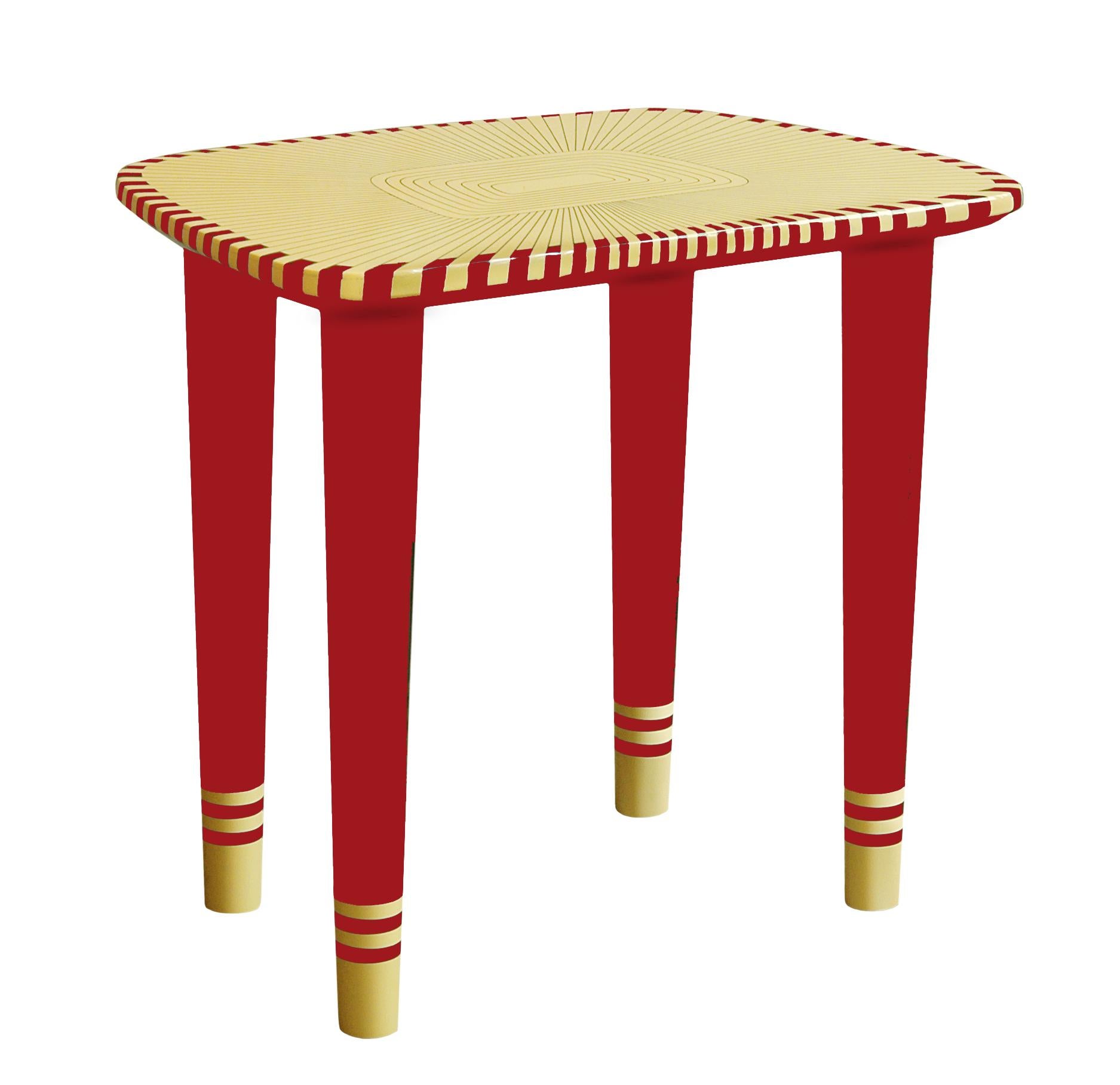 Modern Bijou Marquetry Stool Red and White by Matteo Cibic For Sale