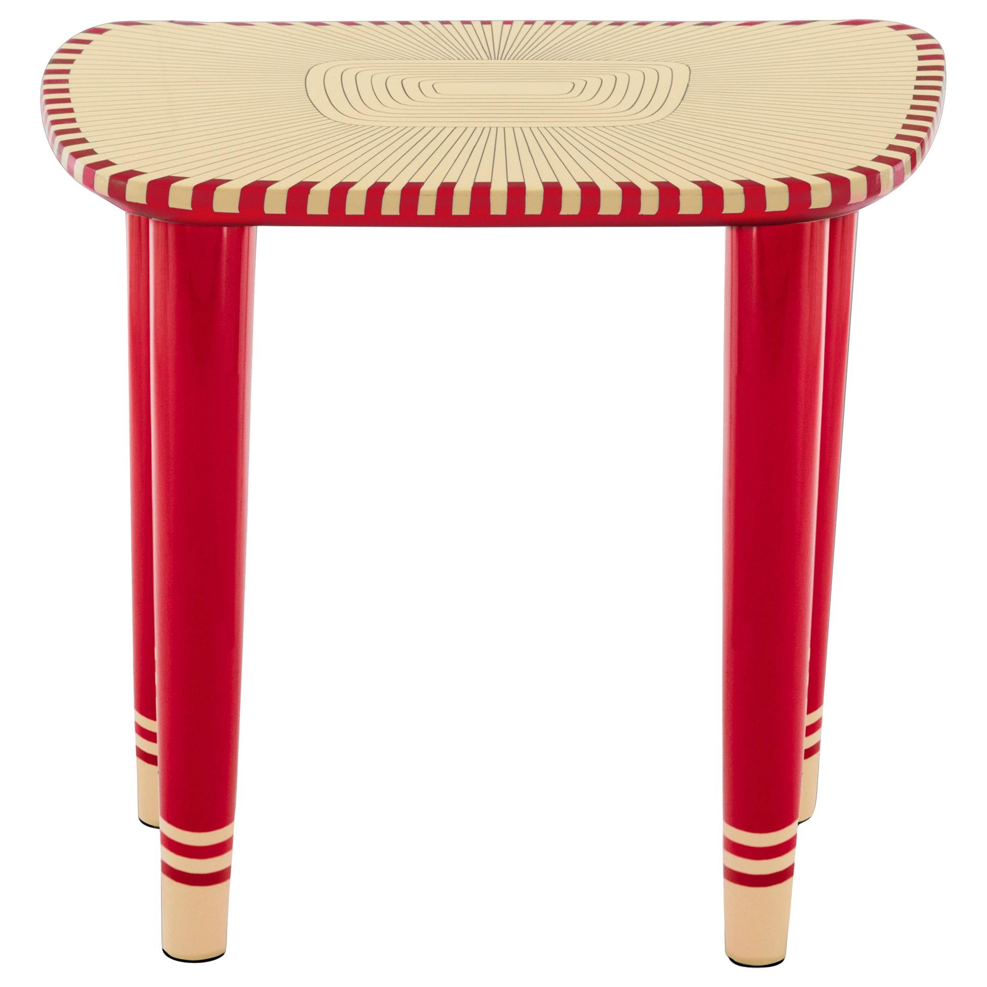 Bijou Marquetry Stool Red and White by Matteo Cibic For Sale