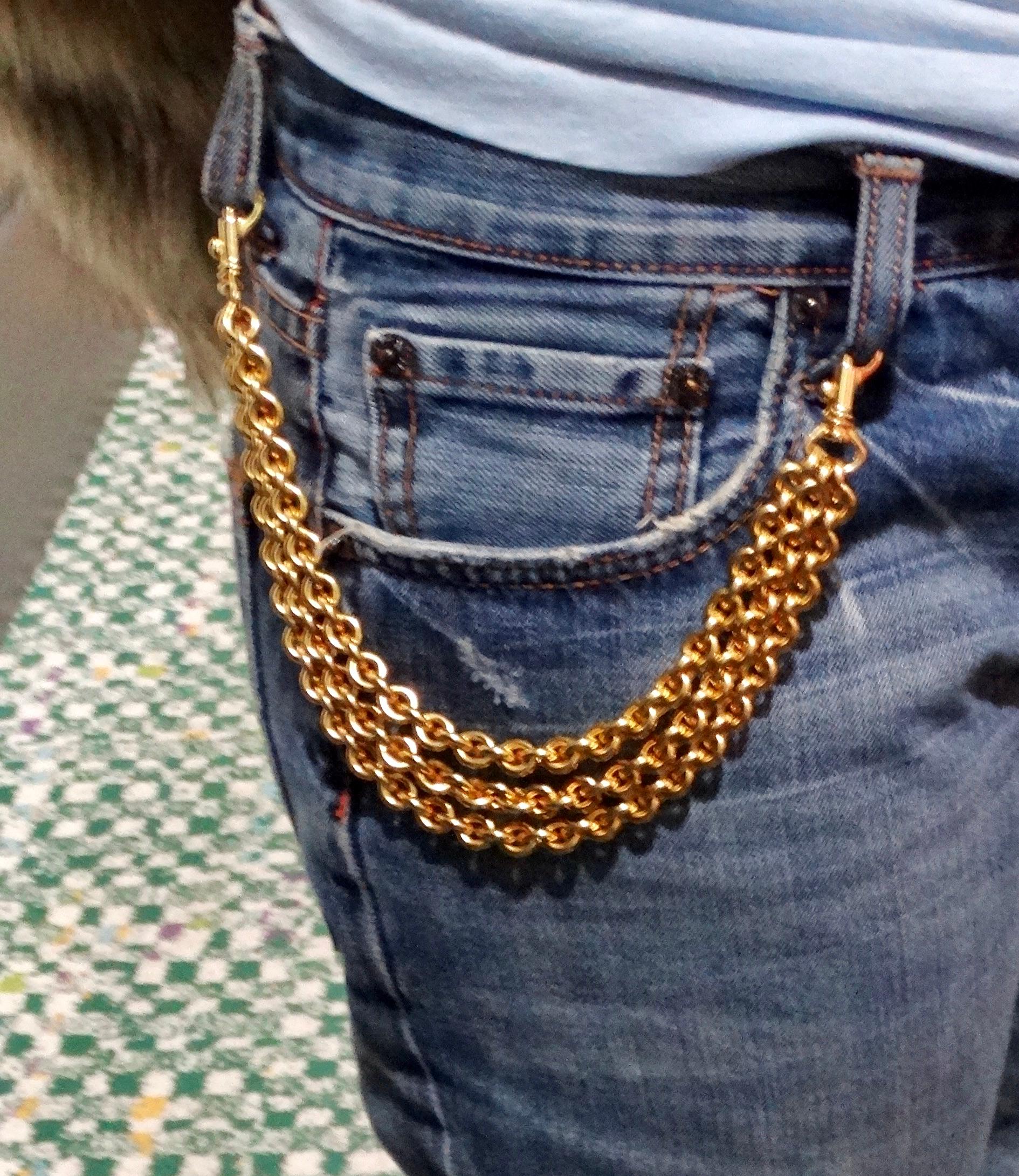 Brown Bijou Multi-Chain Gold-Tone Link Belt Charm For Sale