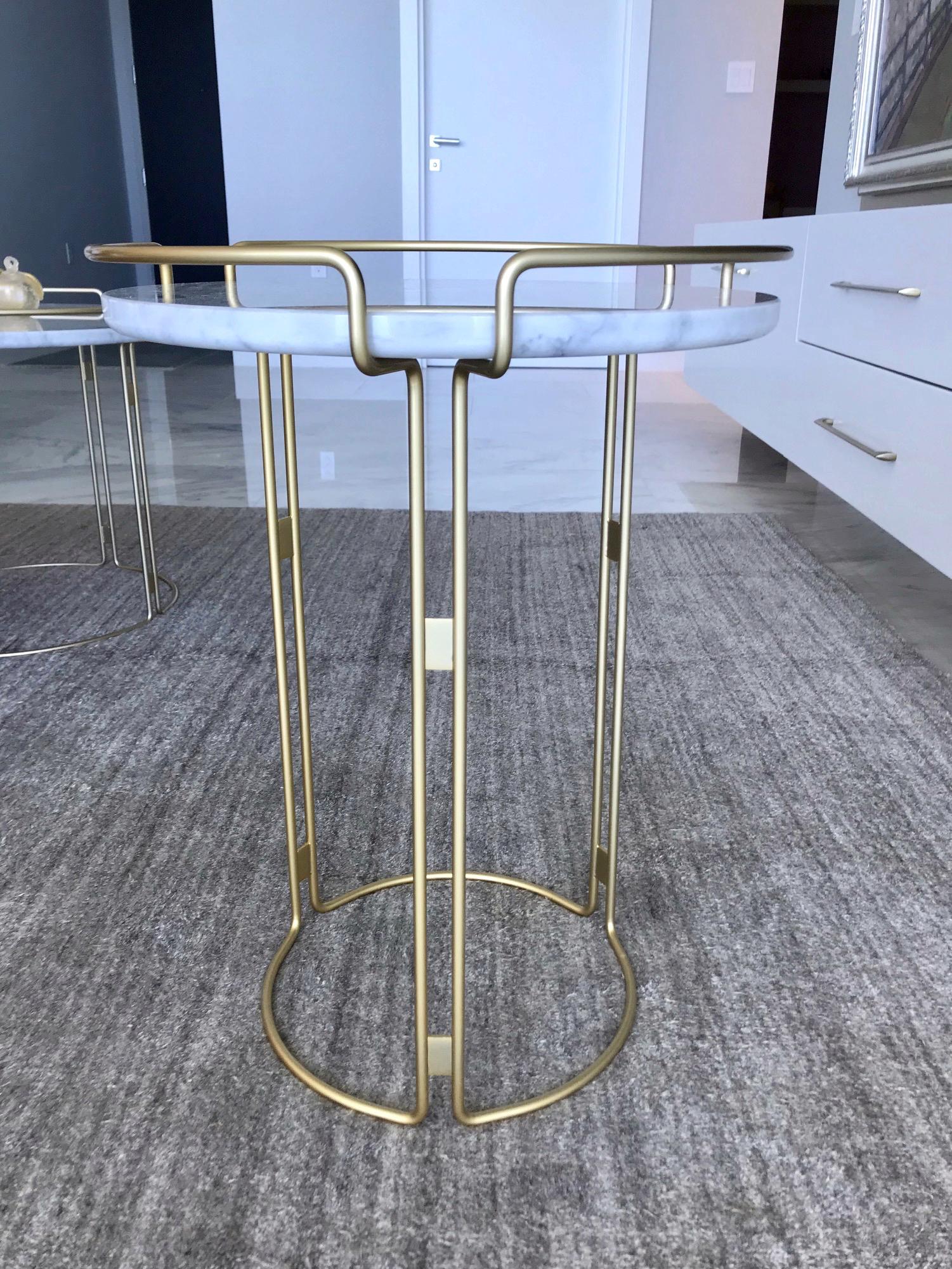 Bijou Pedestal Table in Marble and Matte Gold by Roche Bobois 2