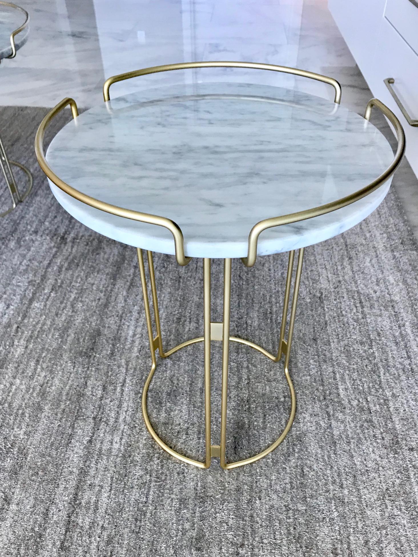 Bijou Pedestal Table in Marble and Matte Gold by Roche Bobois 3