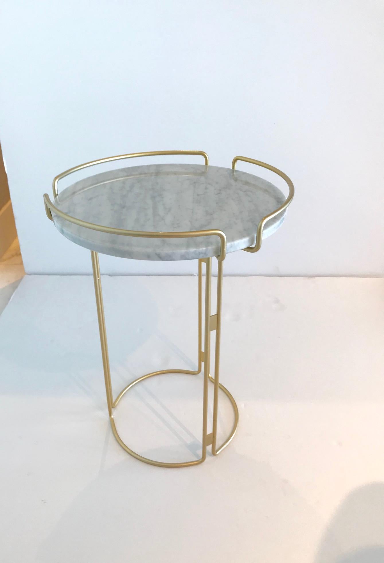 Bijou Pedestal Table in Marble and Matte Gold by Roche Bobois 4