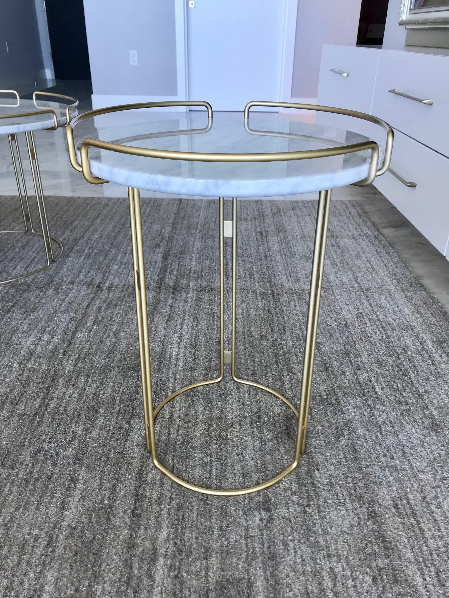 Lacquered Bijou Pedestal Table in Marble and Matte Gold by Roche Bobois