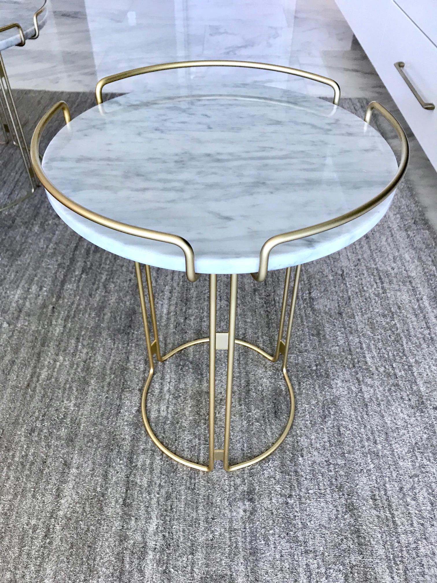 Bijou Pedestal Table in Marble and Matte Gold by Roche Bobois In Excellent Condition In Fort Lauderdale, FL