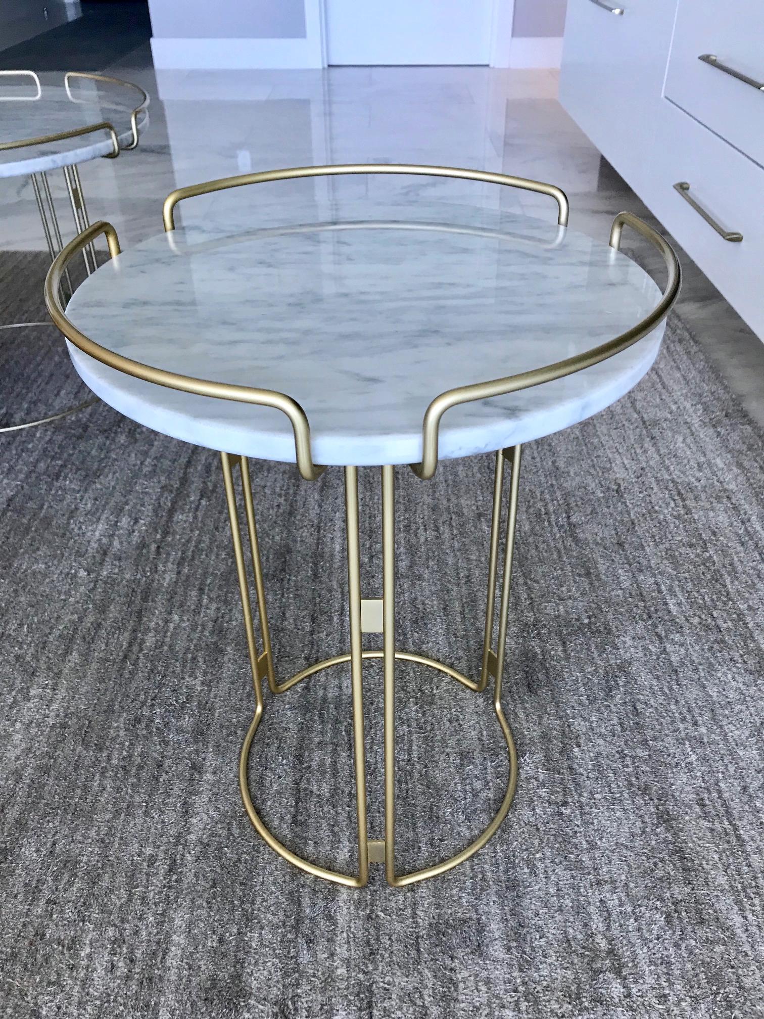 Steel Bijou Pedestal Table in Marble and Matte Gold by Roche Bobois