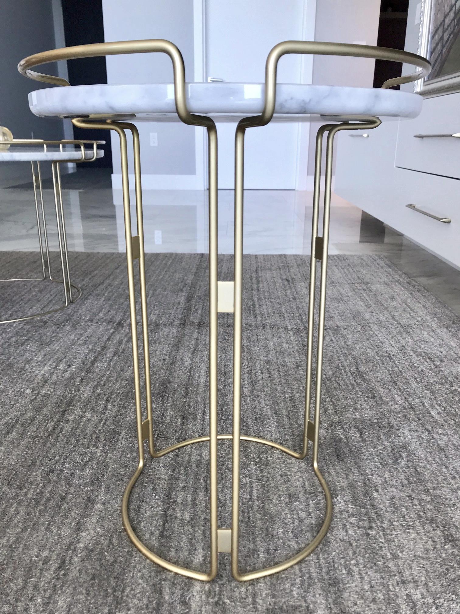 Bijou Pedestal Table in Marble and Matte Gold by Roche Bobois 1