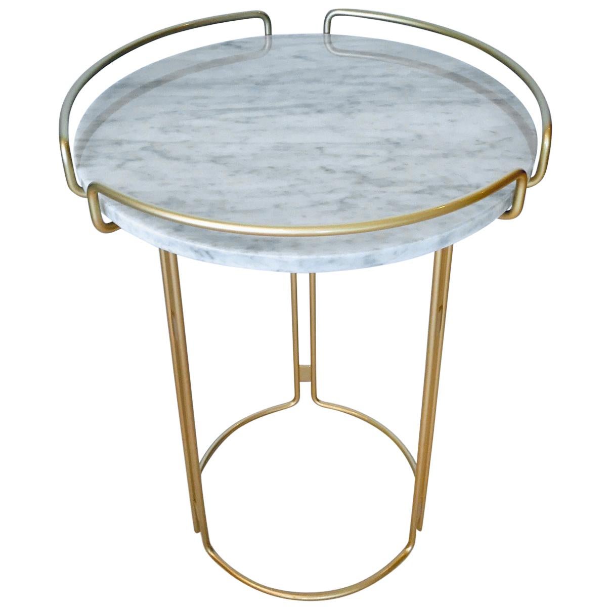 Bijou Pedestal Table in Marble and Matte Gold by Roche Bobois