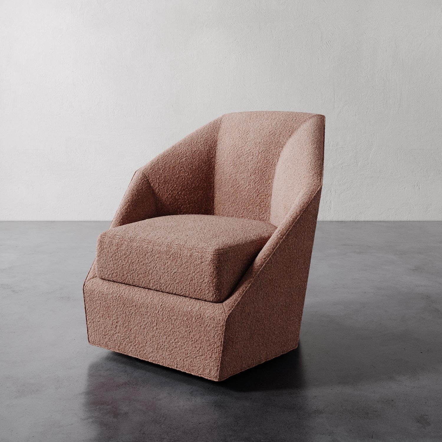 The Bijou Swivel Chair from Lemieux et Cie is a sculptural statement, its faceted lines and bold silhouette channeling the geometric drama of French Deco. A study in both precision and elegance, its angular form captures the spirit of the era’s