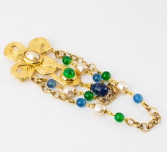 Bijoux Cascio Jeweled Brooch with Gilded Metal and Poured Glass Beads
