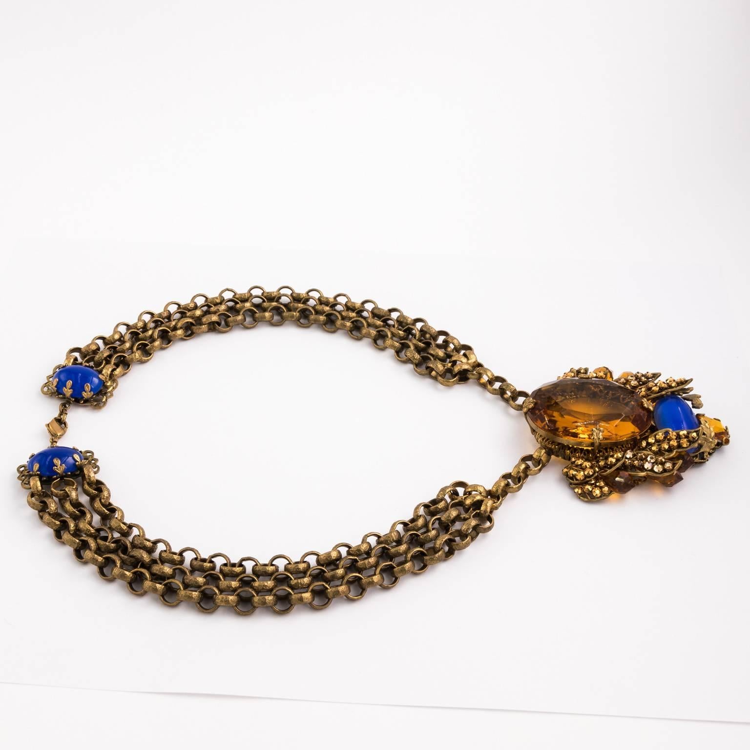 Beautiful Designer Bijou heart Statement Runway Art Deco Inspired Necklace. Signed on the back 