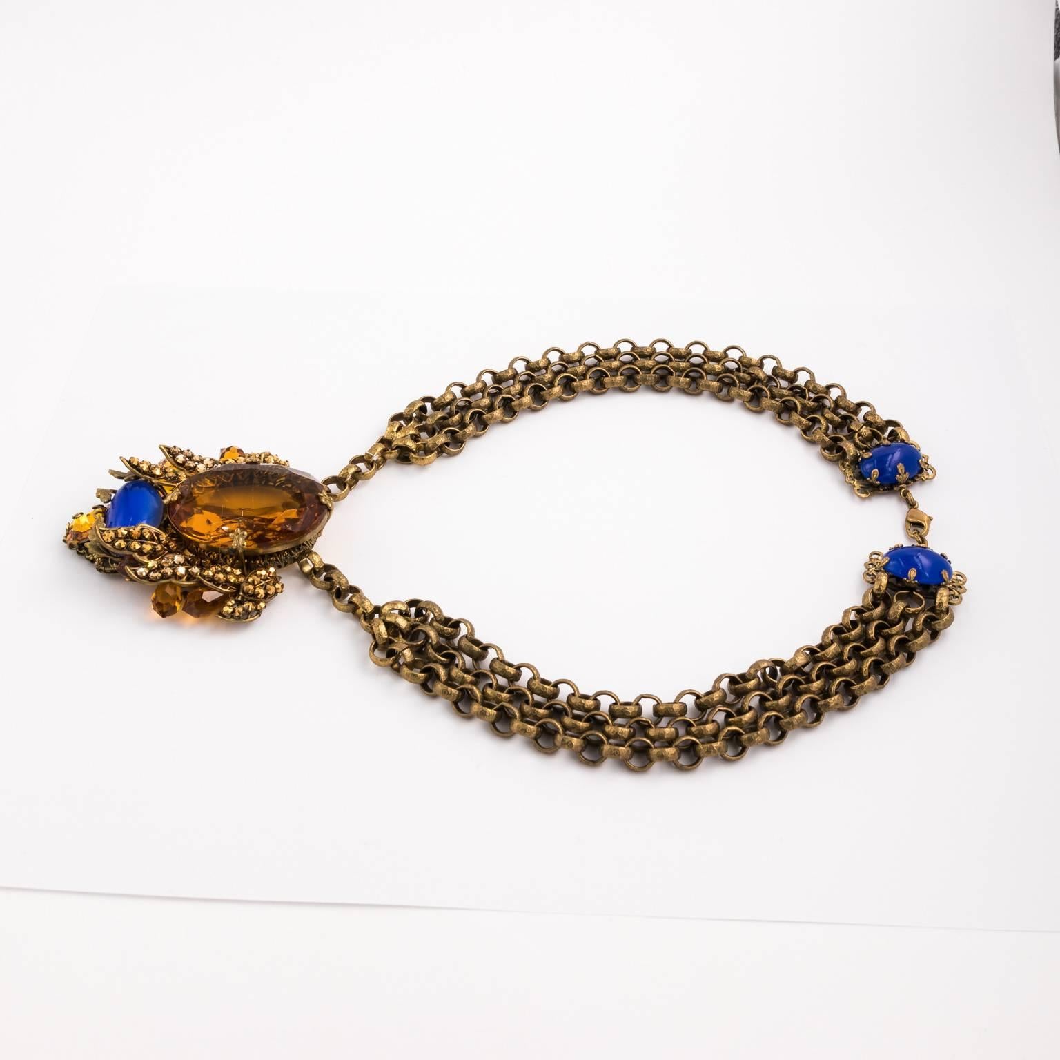 Bijoux Heart Necklace with Large Citrine Glass Centre Piece by Dita Von Teese In Good Condition In St.amford, CT