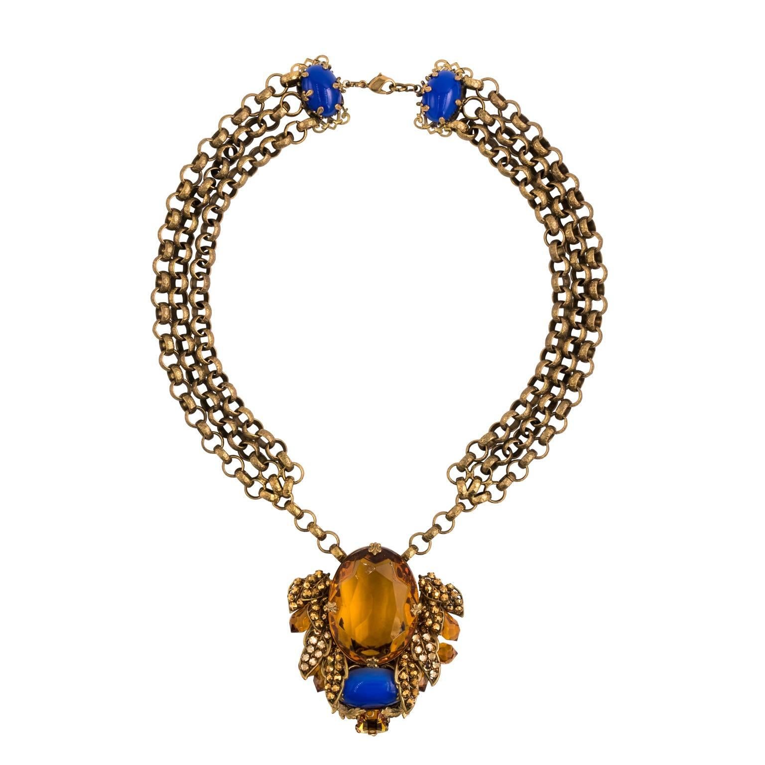 Bijoux Heart Necklace with Large Citrine Glass Centre Piece by Dita Von Teese