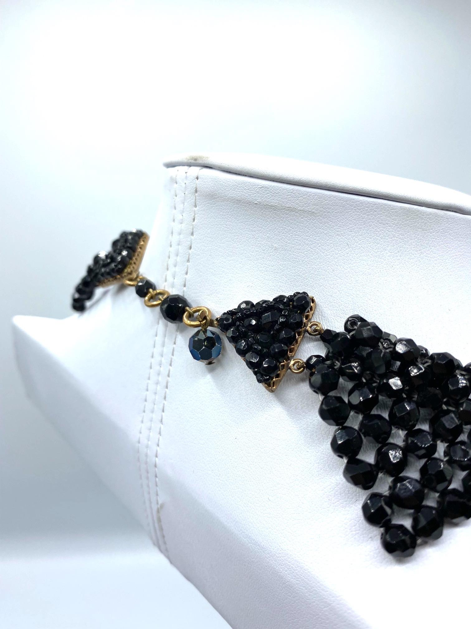 Bijoux Lo.Sa Italian 1950s Black Crystal Bead Woven Necklace 5