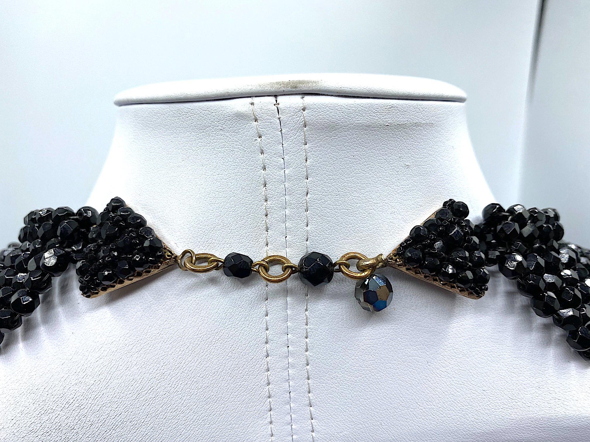 Bijoux Lo.Sa Italian 1950s Black Crystal Bead Woven Necklace 6