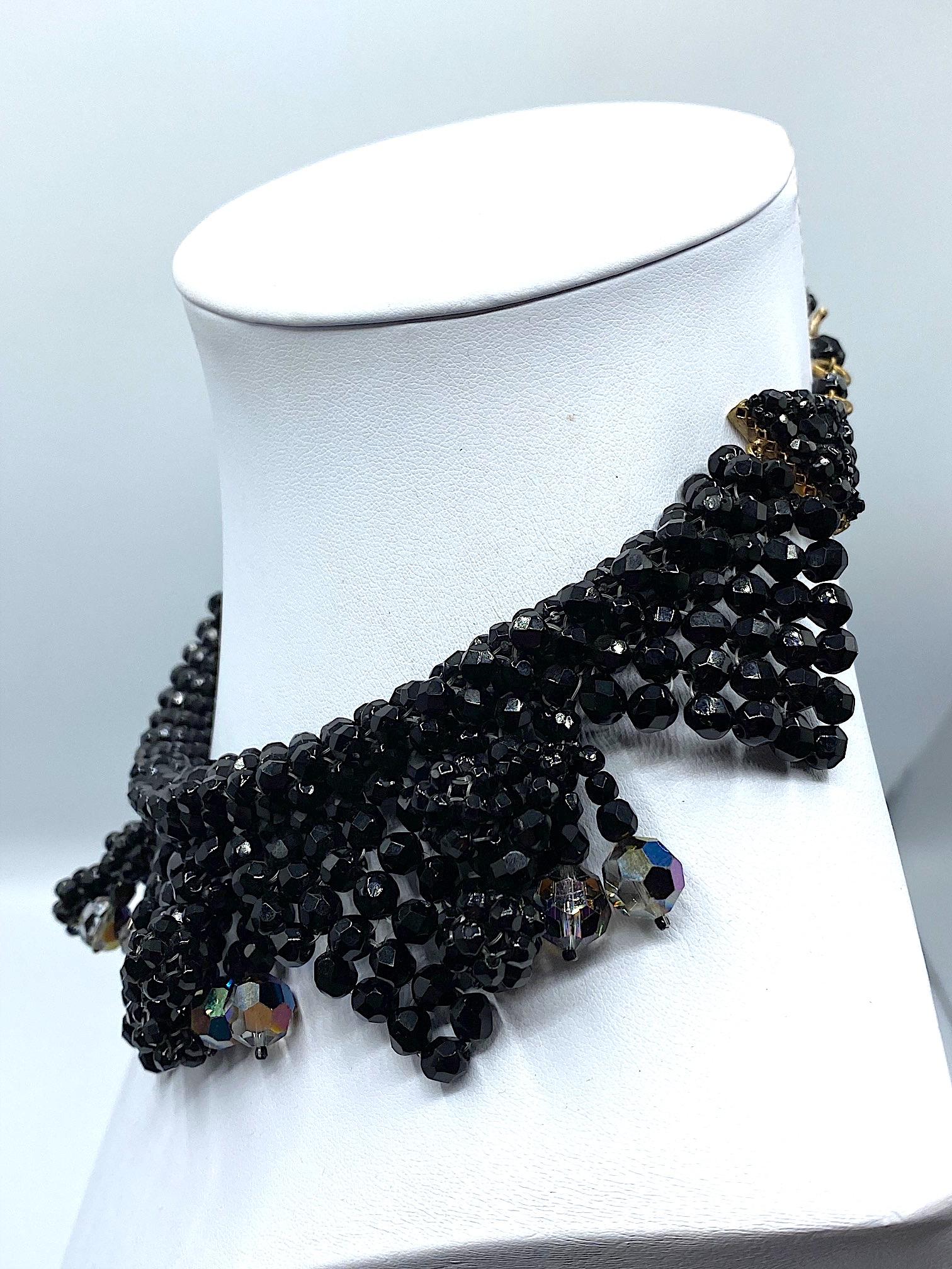 Bijoux Lo.Sa Italian 1950s Black Crystal Bead Woven Necklace 7