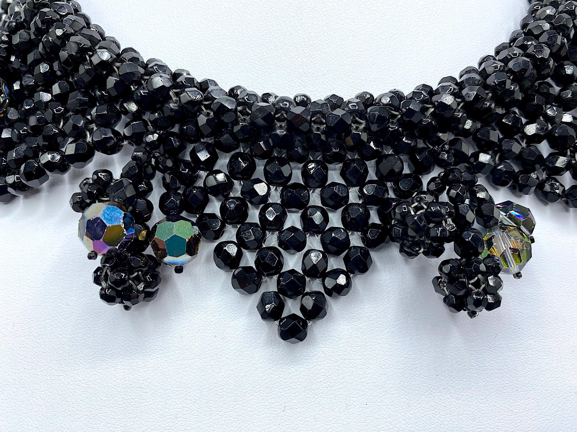 Bijoux Lo.Sa Italian 1950s Black Crystal Bead Woven Necklace 2