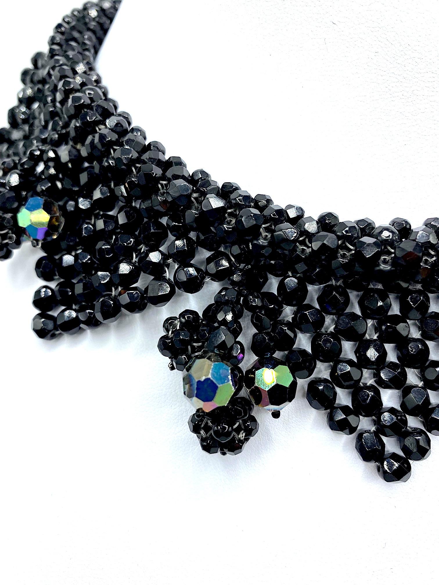 Bijoux Lo.Sa Italian 1950s Black Crystal Bead Woven Necklace 3