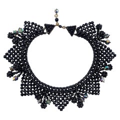 Bijoux Lo.Sa Italian 1950s Black Crystal Bead Woven Necklace