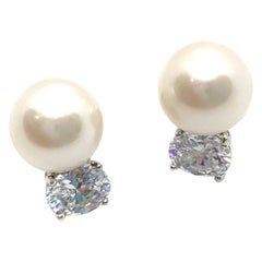 Bijoux Num 11mm Cultured Pearl and Oval Simulated Diamond Drop Earrings