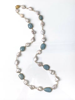 Bijoux Num Aquamarine and Baroque Pearl Necklace