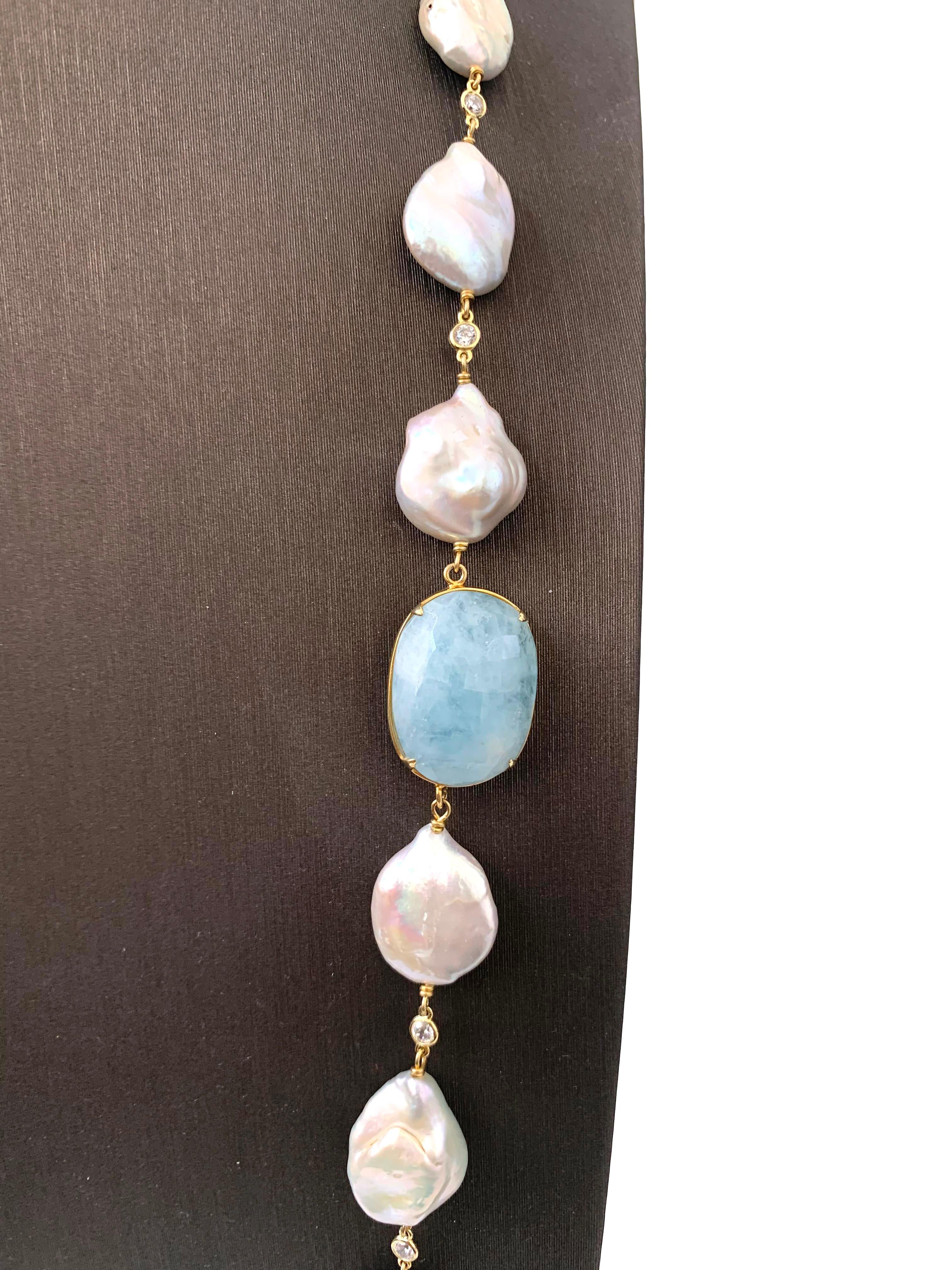 Bijoux Num Aquamarine and Baroque Pearl Necklace 1