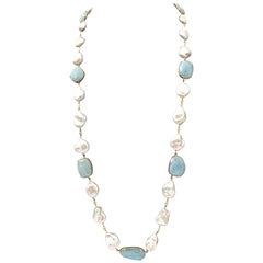 Bijoux Num Aquamarine and Baroque Pearl Necklace