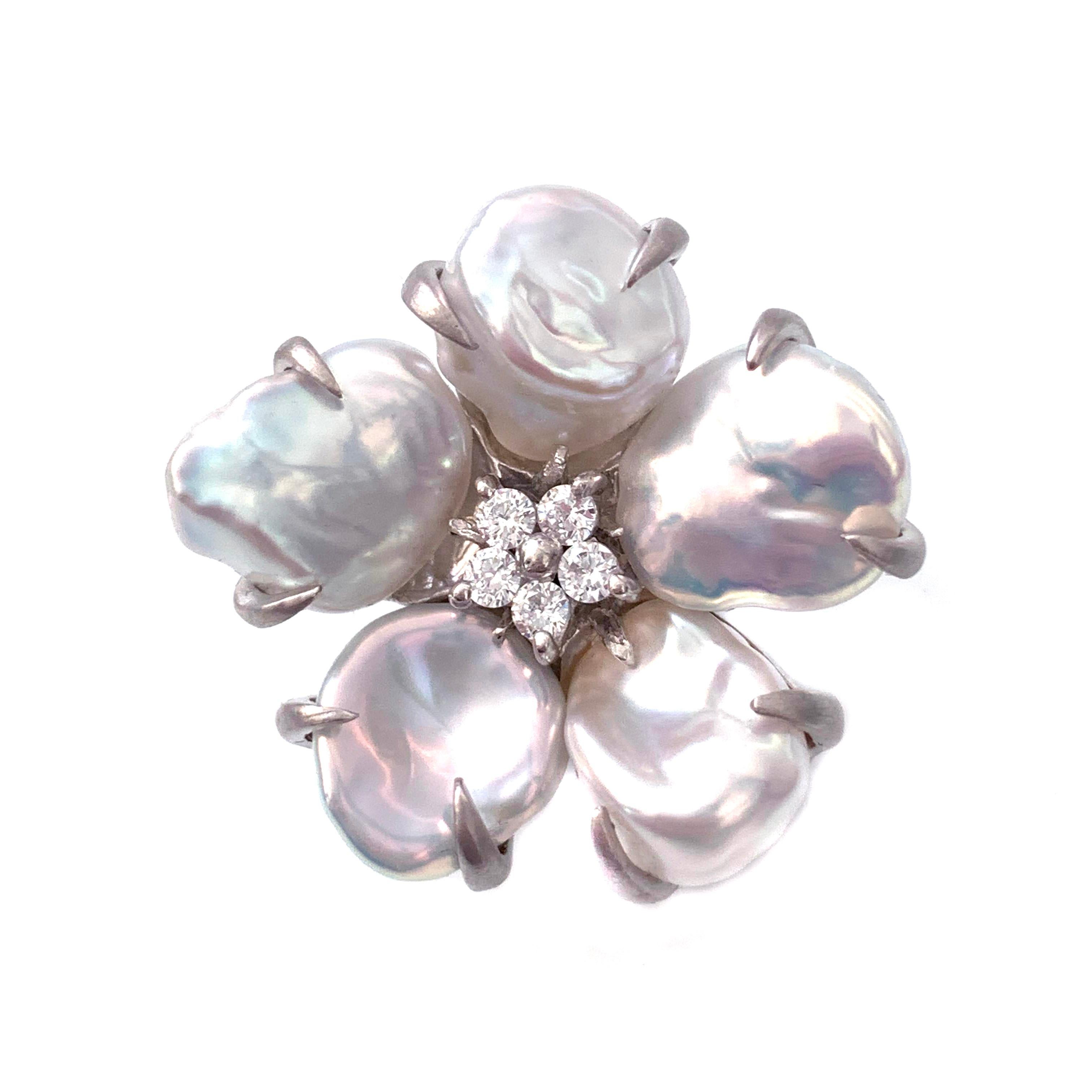 Uncut 5-petal Baroque Pearl Sterling Silver Blossom Flower Earrings