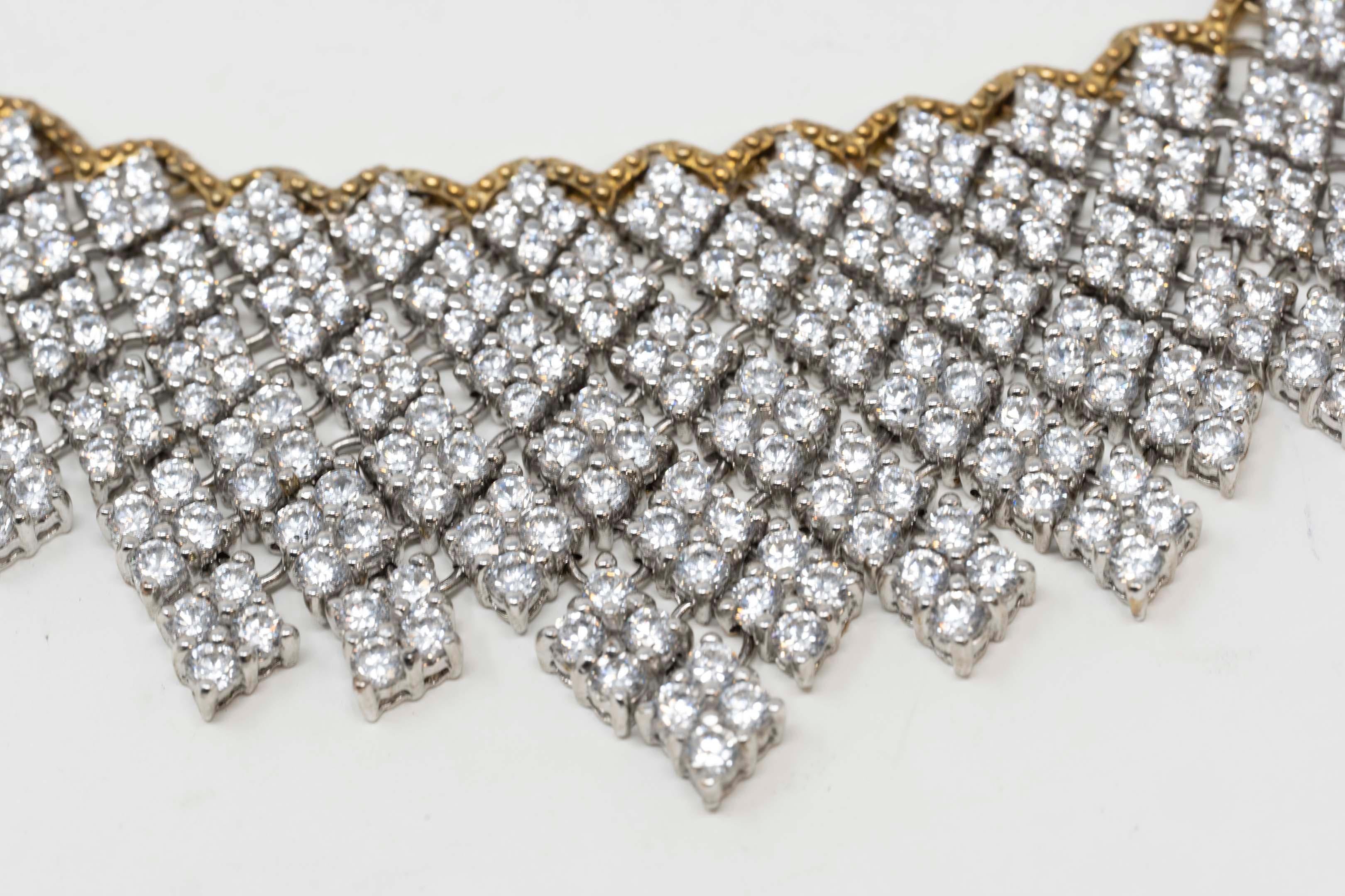 Bijoux Num, Bib Sterling Silver Necklace with C/Z For Sale 3