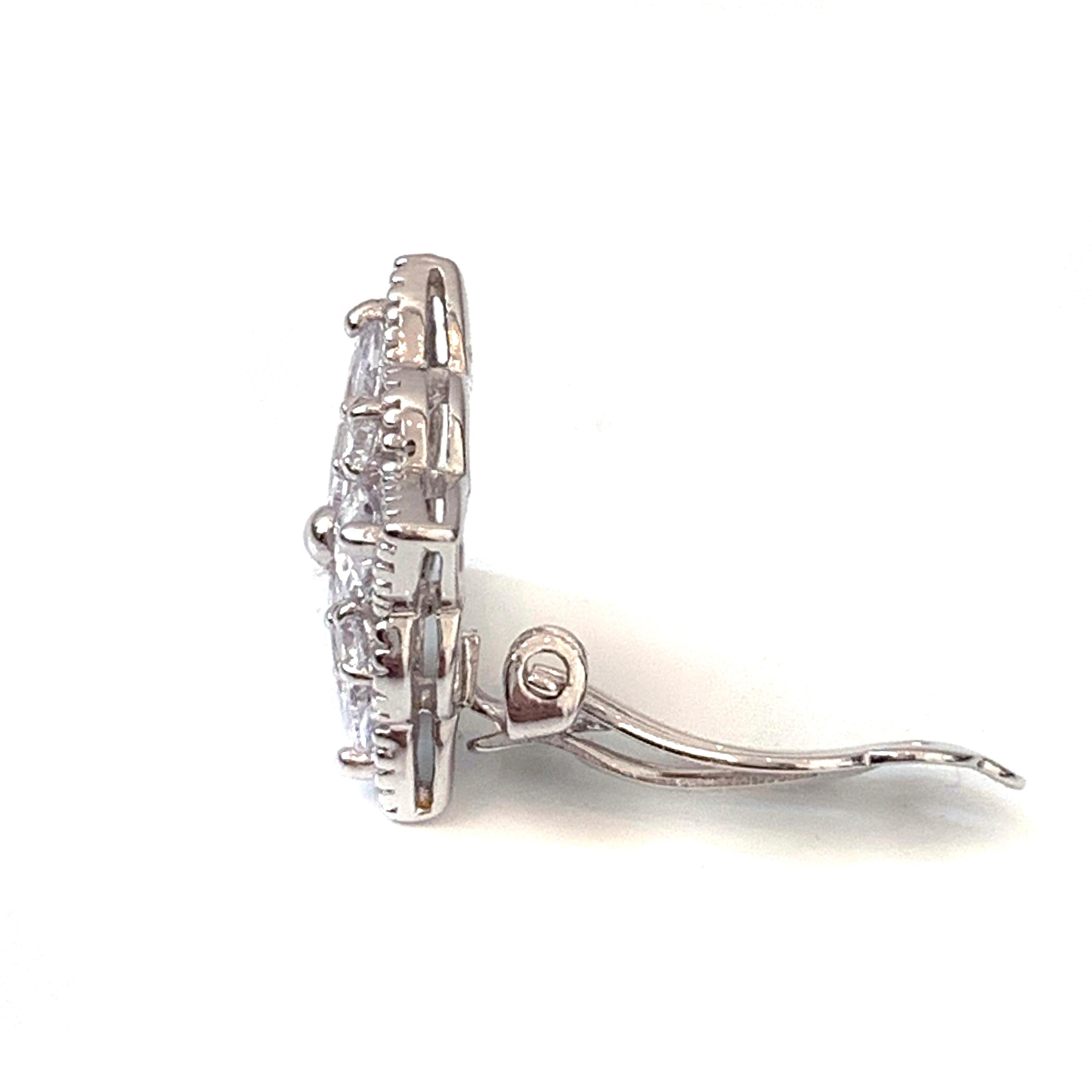 Bijoux Num Byzantine Flower Faux Diamond Sterling Silver Clip-on Earrings For Sale 2