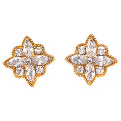 Bijoux Num Byzantine Flower Faux Diamond Sterling Silver Clip-on Earrings