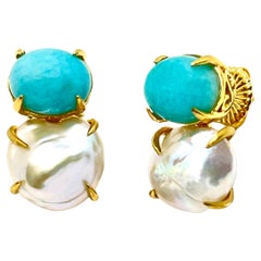 Bijoux Num Cabochon Amazonite and Keishi Pearl Vermeil Earrings