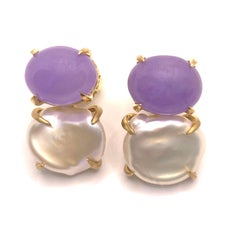 Bijoux Num Cabochon Lavender Jade and Keishi Pearl Vermeil Earrings