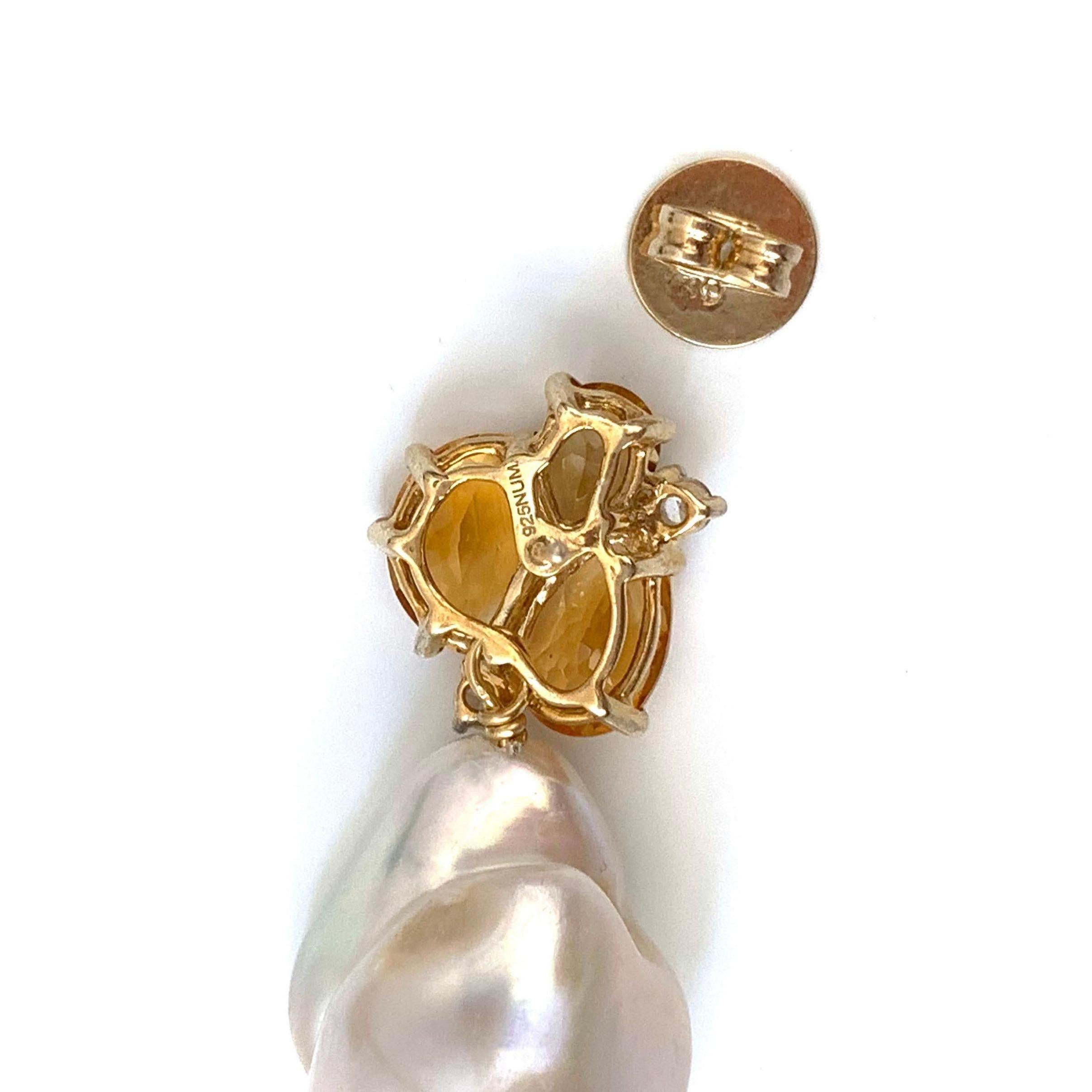 Women's Bijoux Num Fancy-shape Citrine and Cultured Baroque Pearl Drop Earrings