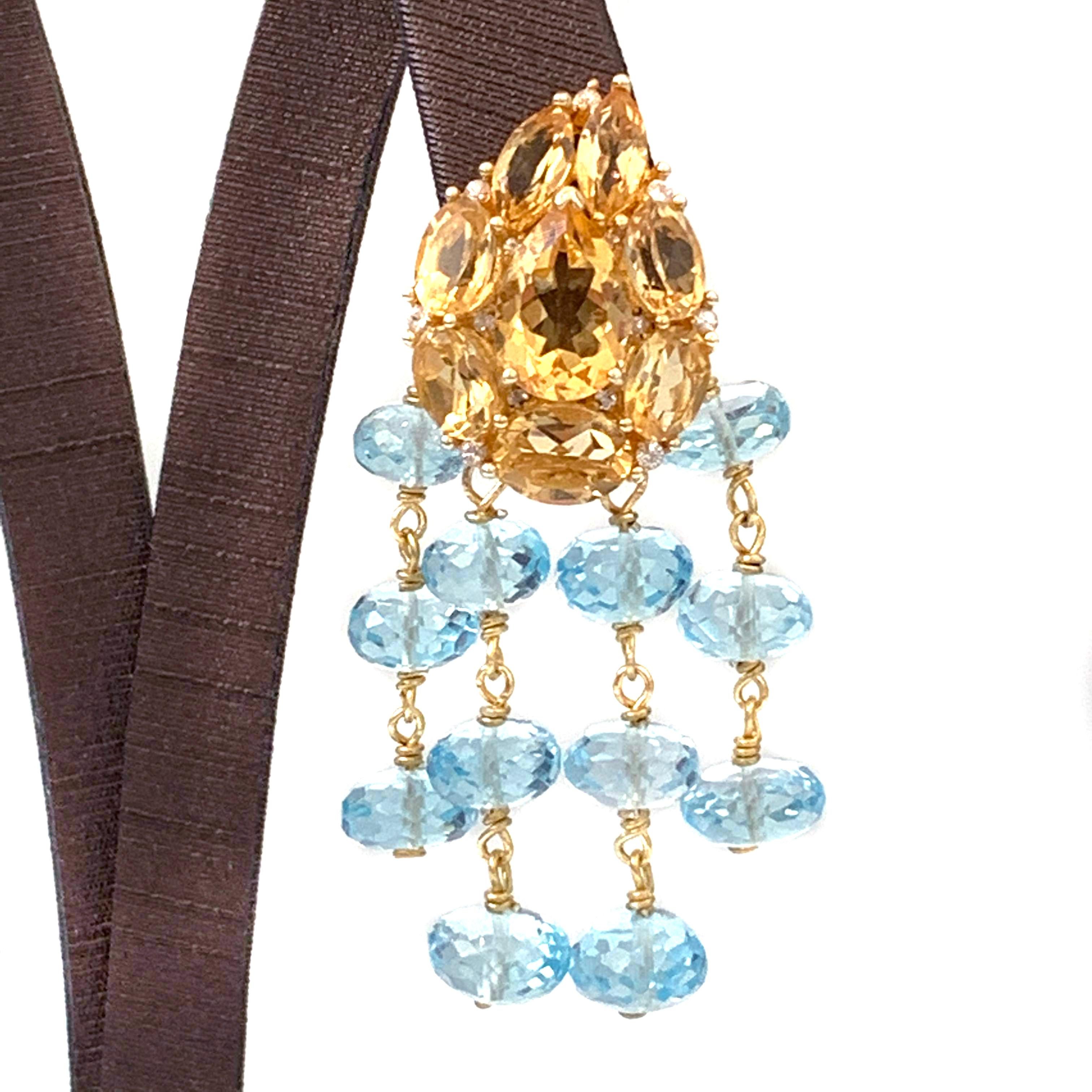 Bijoux Num Clustered Citrine and Blue Topaz Dangle Earrings In New Condition In Los Angeles, CA