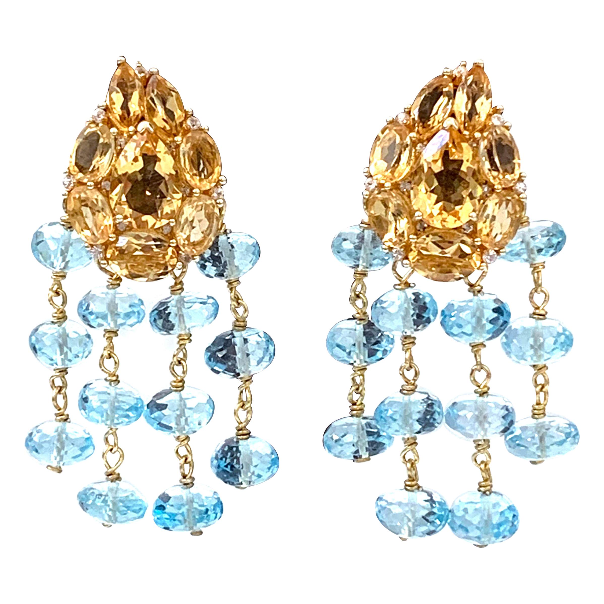 Bijoux Num Clustered Citrine and Blue Topaz Dangle Earrings