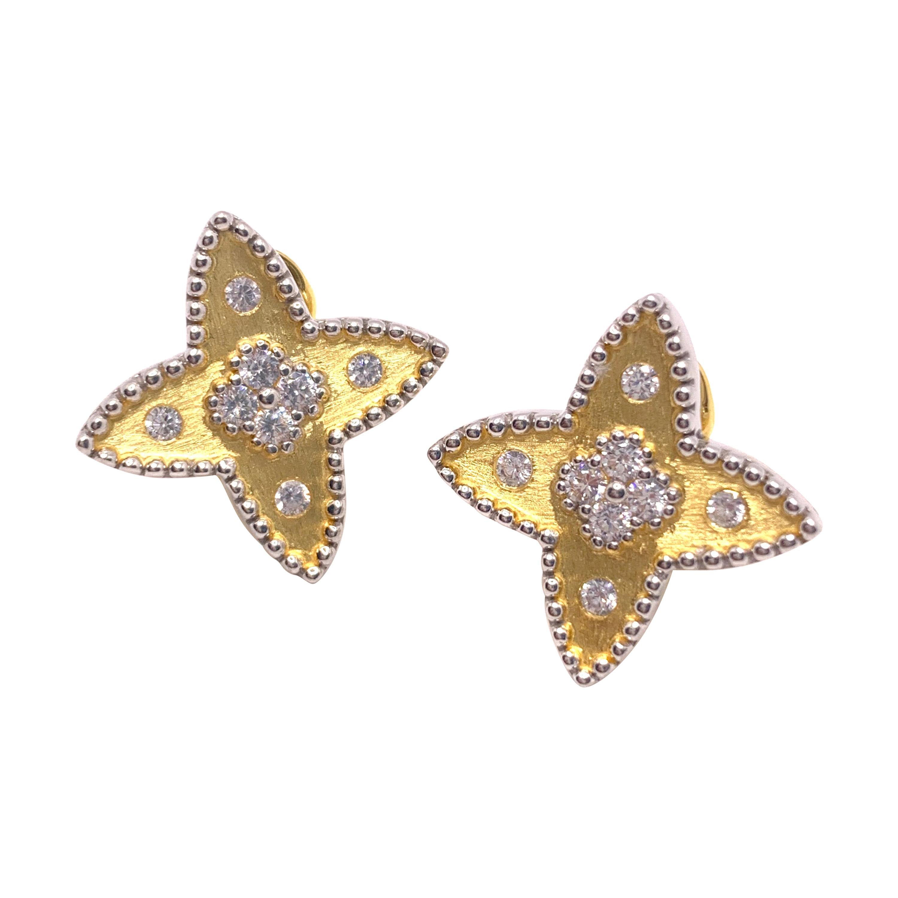 Bijoux Num Clover Pattern Star Shape Vermeil Earrings For Sale