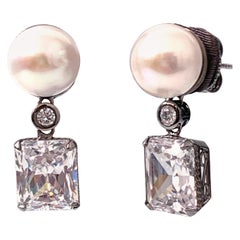 11mm Cultured Pearl and 4ct Simulated Diamond Drop Earrings