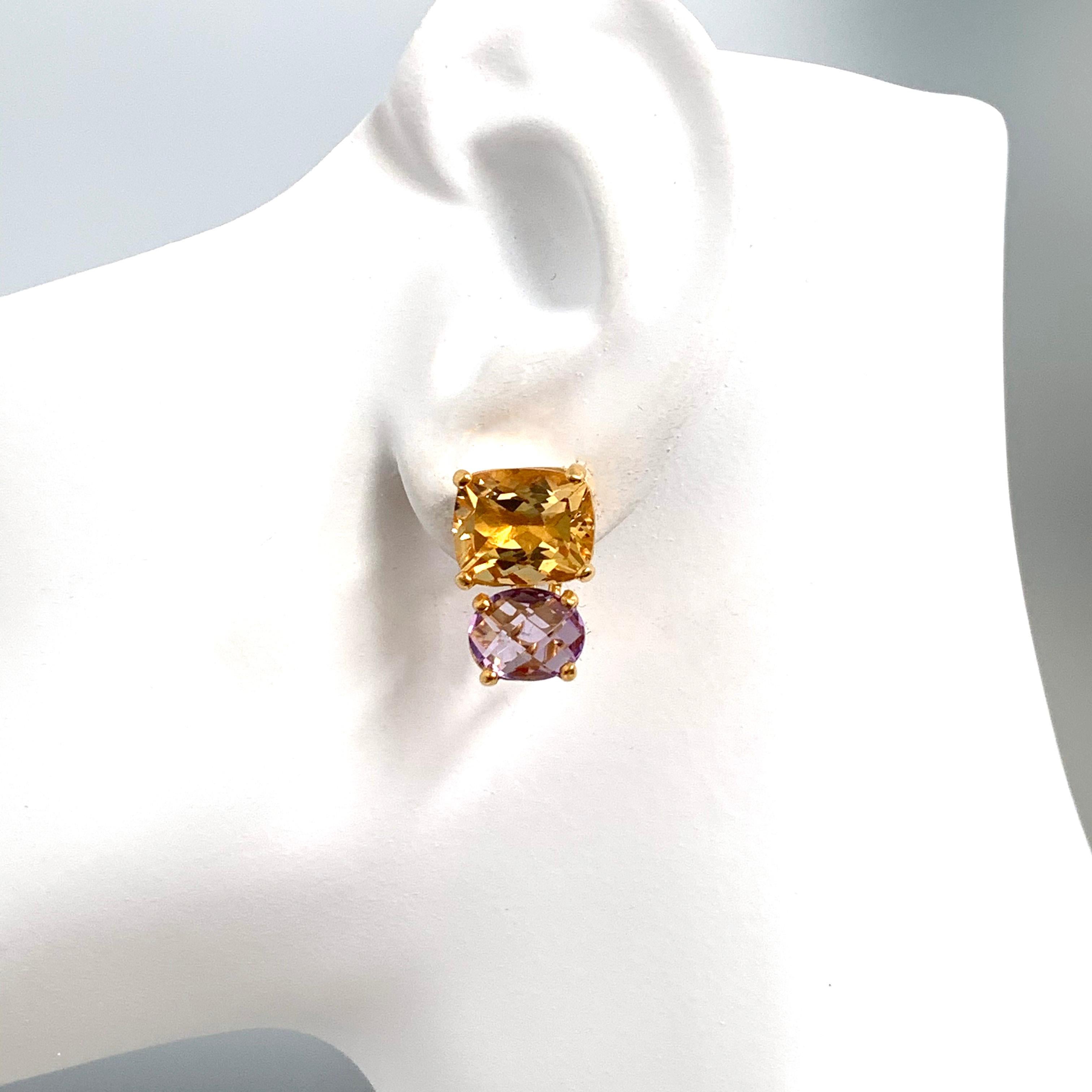 Contemporary Bijoux Num Cushion-cut Citrine and Oval Amethyst Earrings