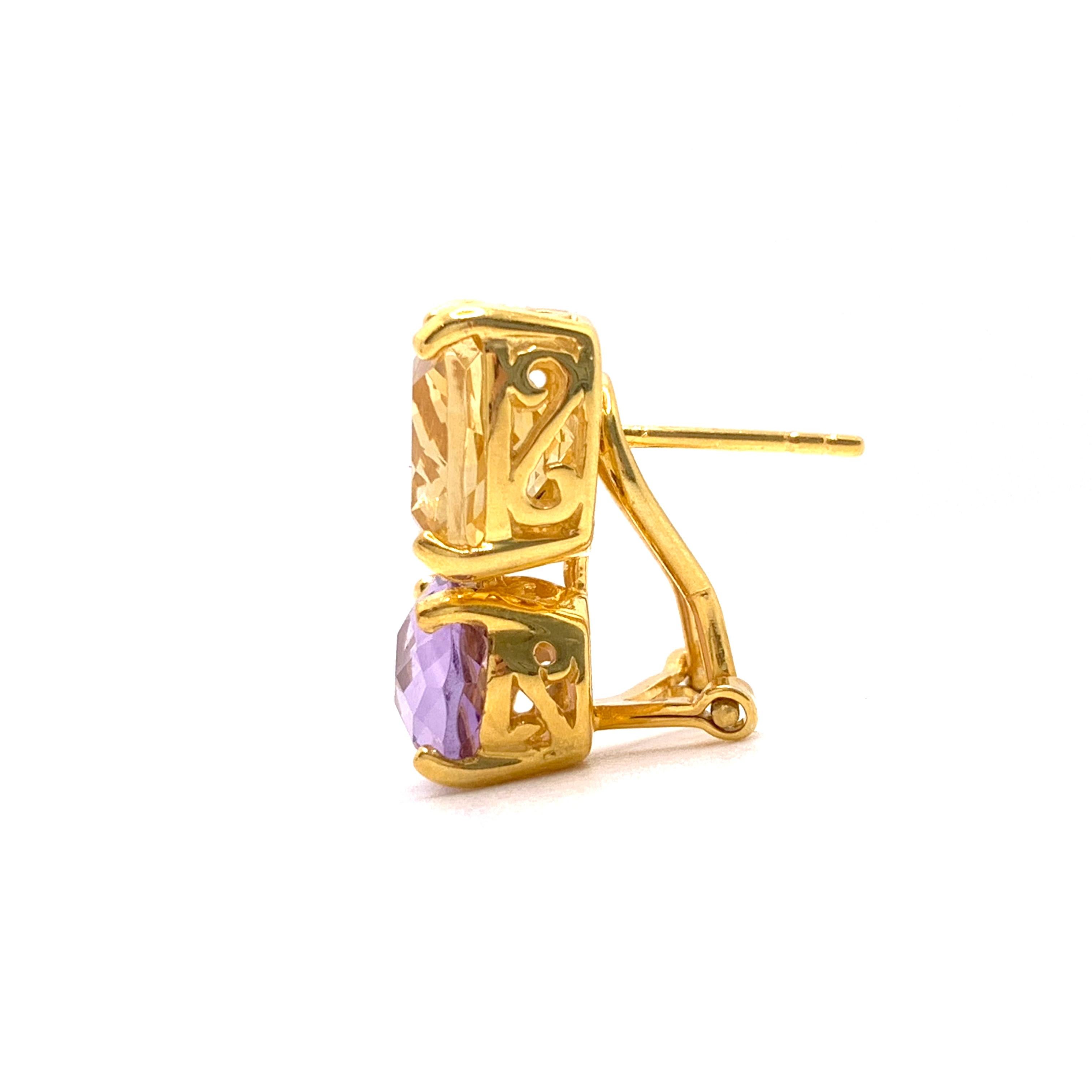 Bijoux Num Cushion-cut Citrine and Oval Amethyst Earrings In New Condition In Los Angeles, CA