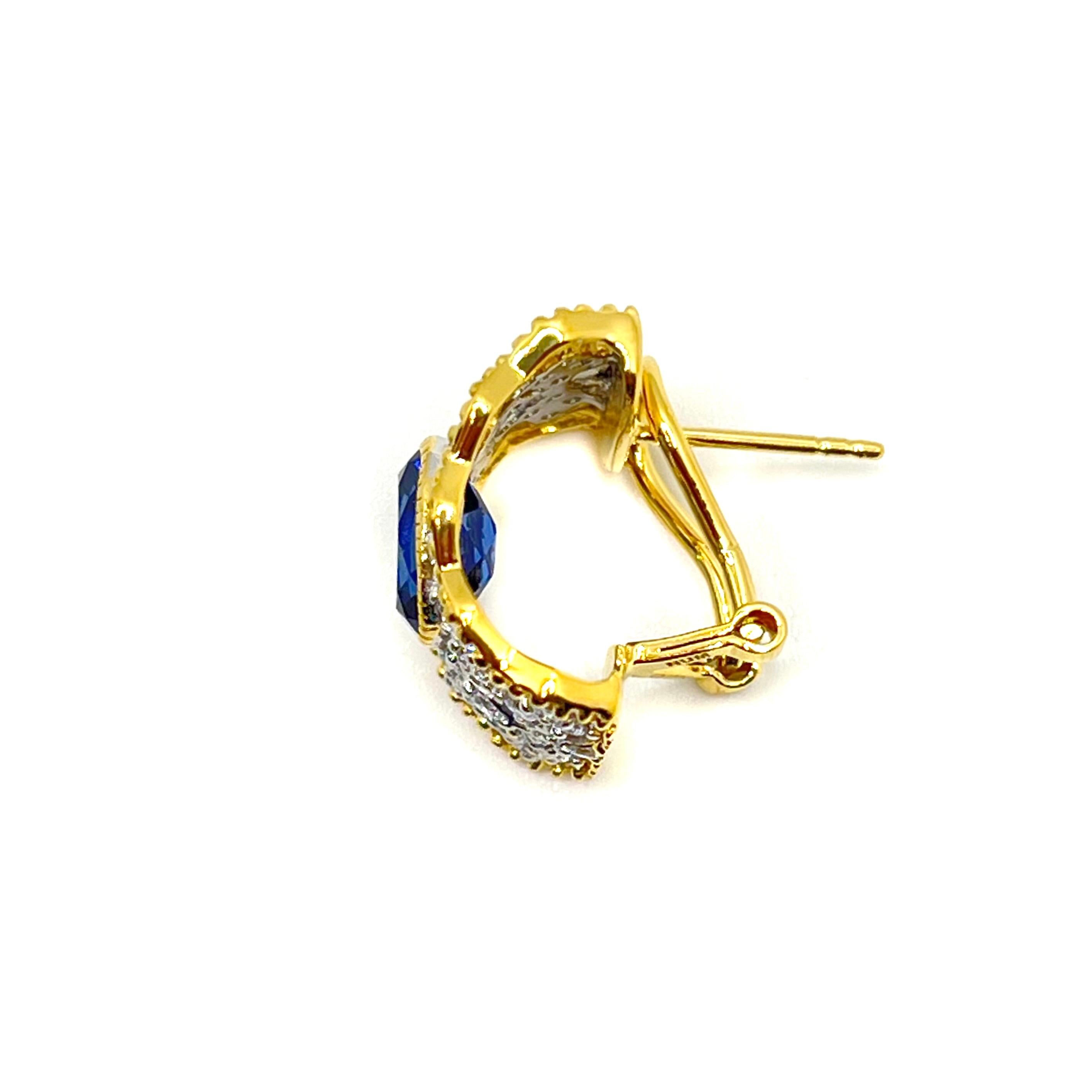 Bijoux Num Diamond-Pattern Oval Lab Sapphire Center Half Hoop Vermeil Earrings 1