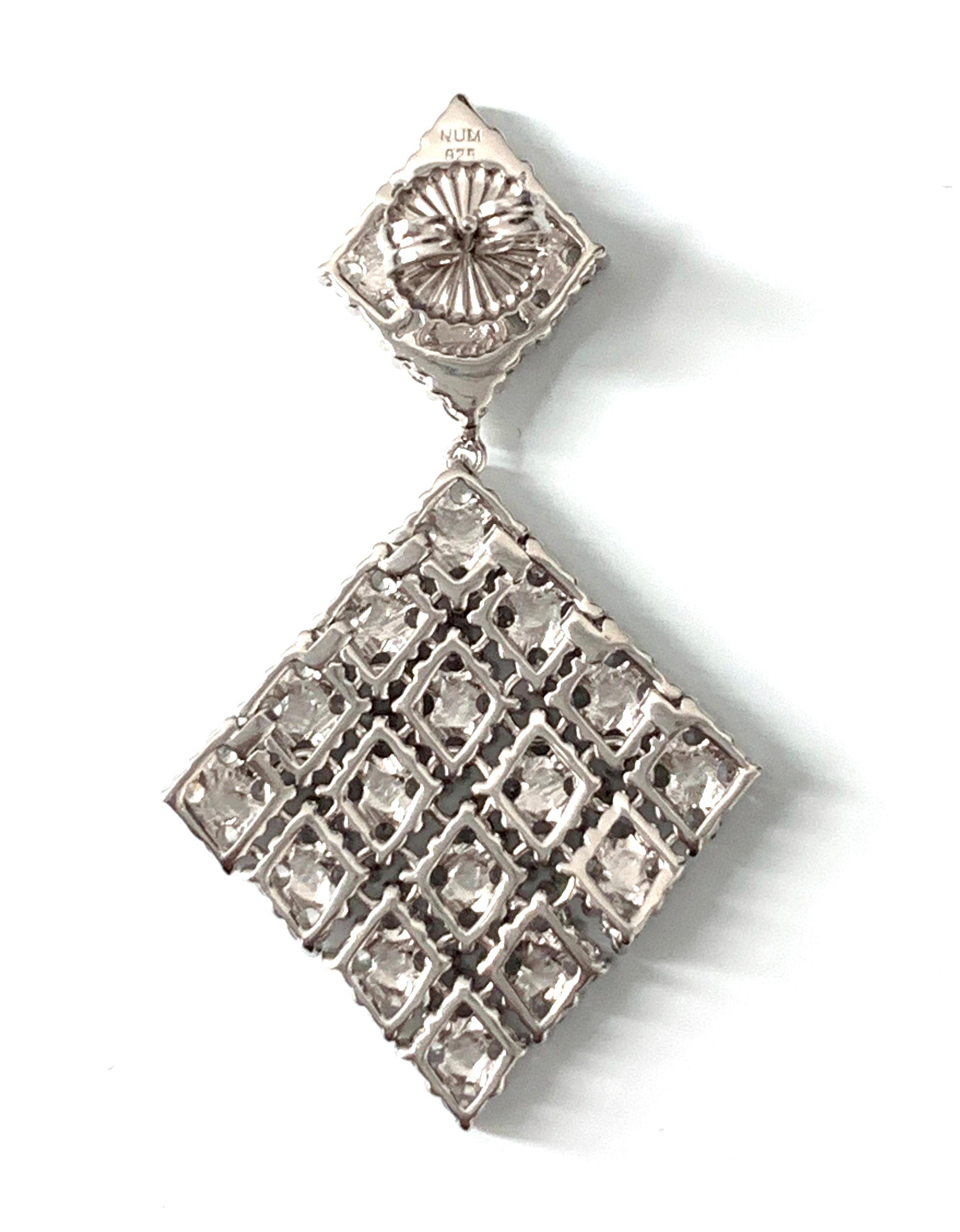 Bijoux Num Diamond Shape CZ sterling silver Dangle Earrings In New Condition In Los Angeles, CA