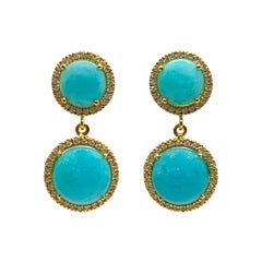 Boucles d'oreilles pendantes Bijoux Num en amazonite ronde à double halo