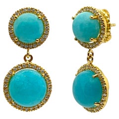 Boucles d'oreilles pendantes Bijoux Num en amazonite ronde à double halo